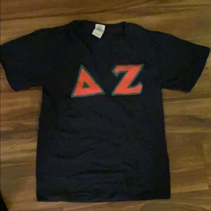 Black Delta Zeta T-shirt (pink and green letters)